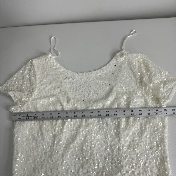 Adrianna Papell Dress Womens 16 Ivory Sequin Maxi Gown Wedding Bridal Formal - Picture 13 of 16